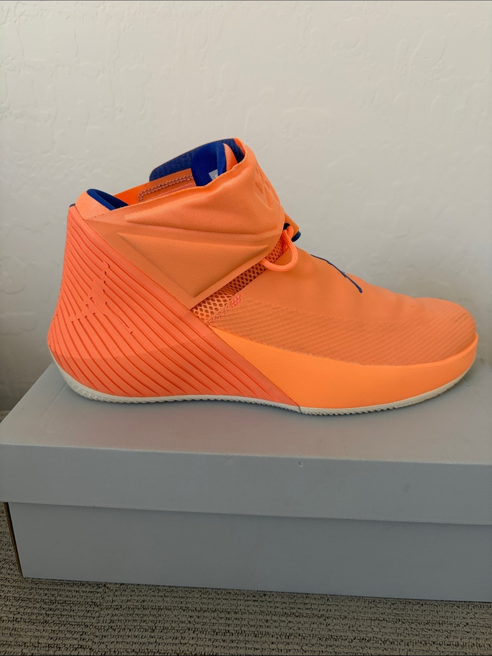 Nike Men's Bright Orange and Royal Blue High-Top Sneakers